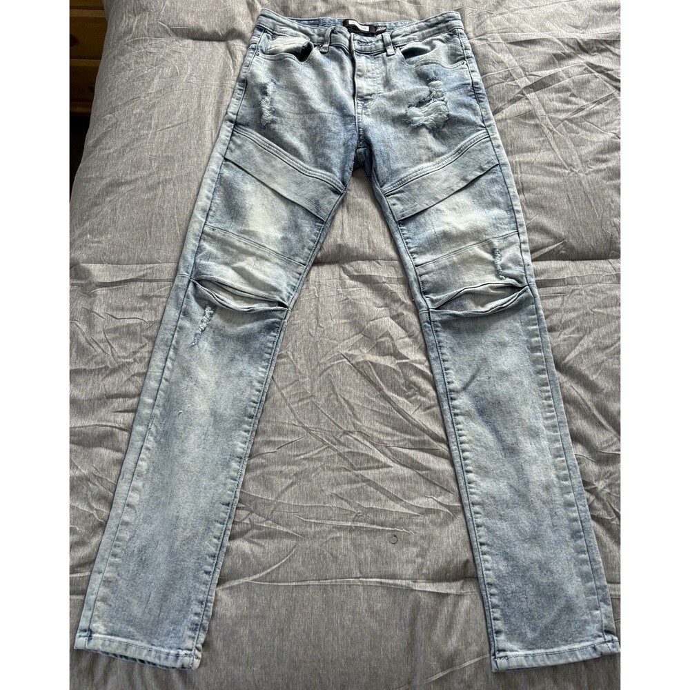 WT02 Jeans Men's 32x32 Blue Skinny Ripped Distressed Stretch Denim Pants